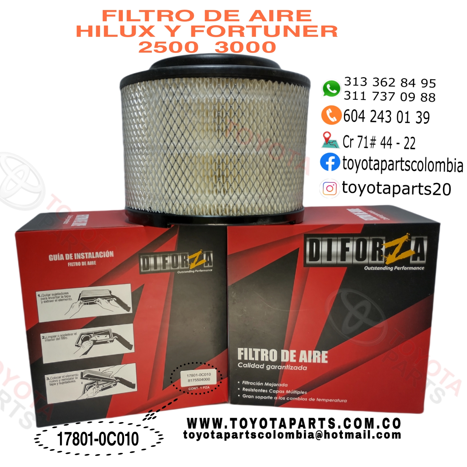 FILTRO DE AIRE HILUX Y FORTUNER 2500 3000